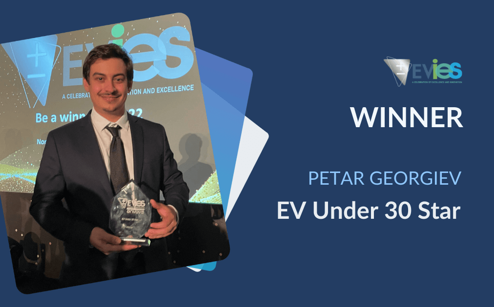 Petar Georgiev wins “EV Under 30 Star” award at EVIES 2021 - Petar Georgiev, Head of Strategy and Partnerships at AMPECO, is this year’s winner of the “EV Under 30 Star” award. He received the award at the annual awards ceremony on 19th October in Bristol, UK, during the EV World Congress.