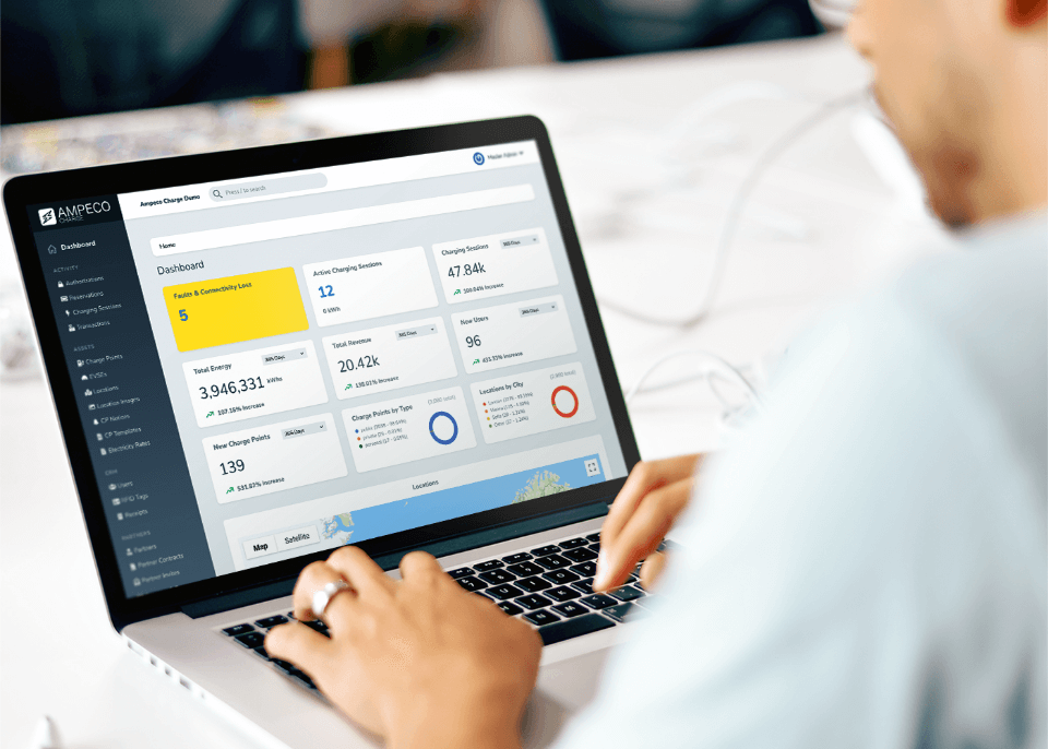 person using ampeco dashboard analytics