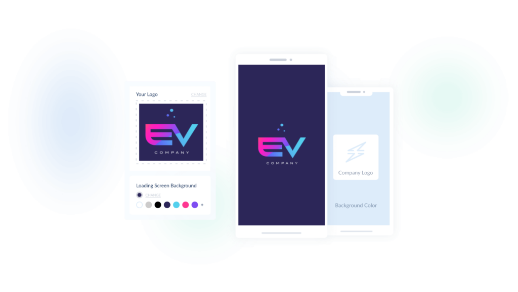 Illustation of how you can brand your mobile app landing screen with Ampeco