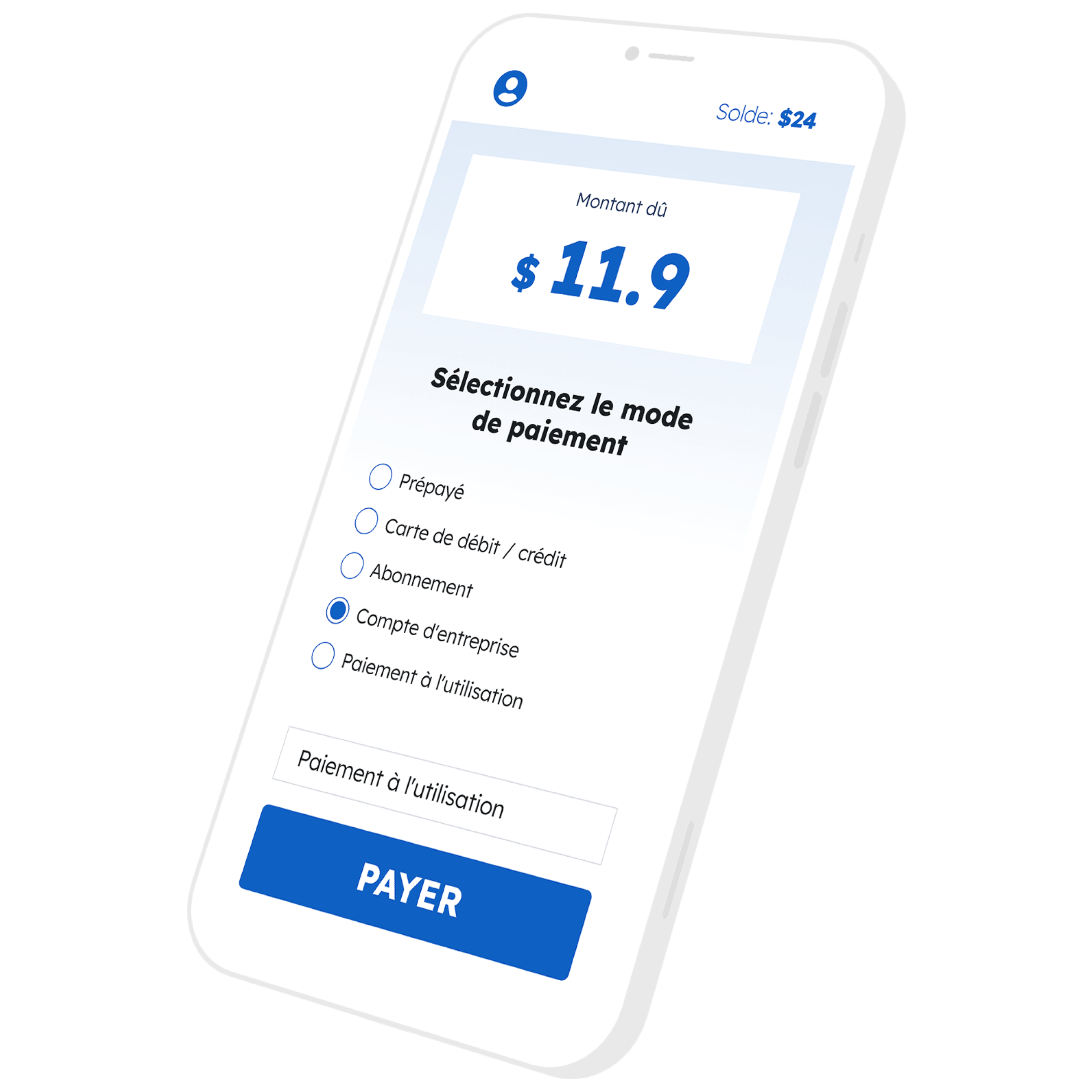 modes de paiement de l'application de mobilité électrique