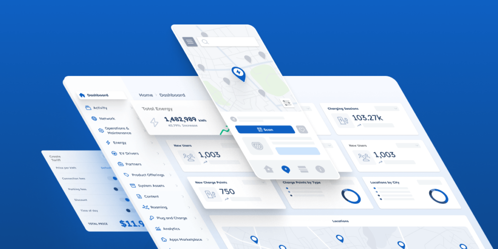 Image showing AMPECO's ev charging management solution with backend and mobile app Image showing AMPECO's ev charging management solution with backend and mobile app