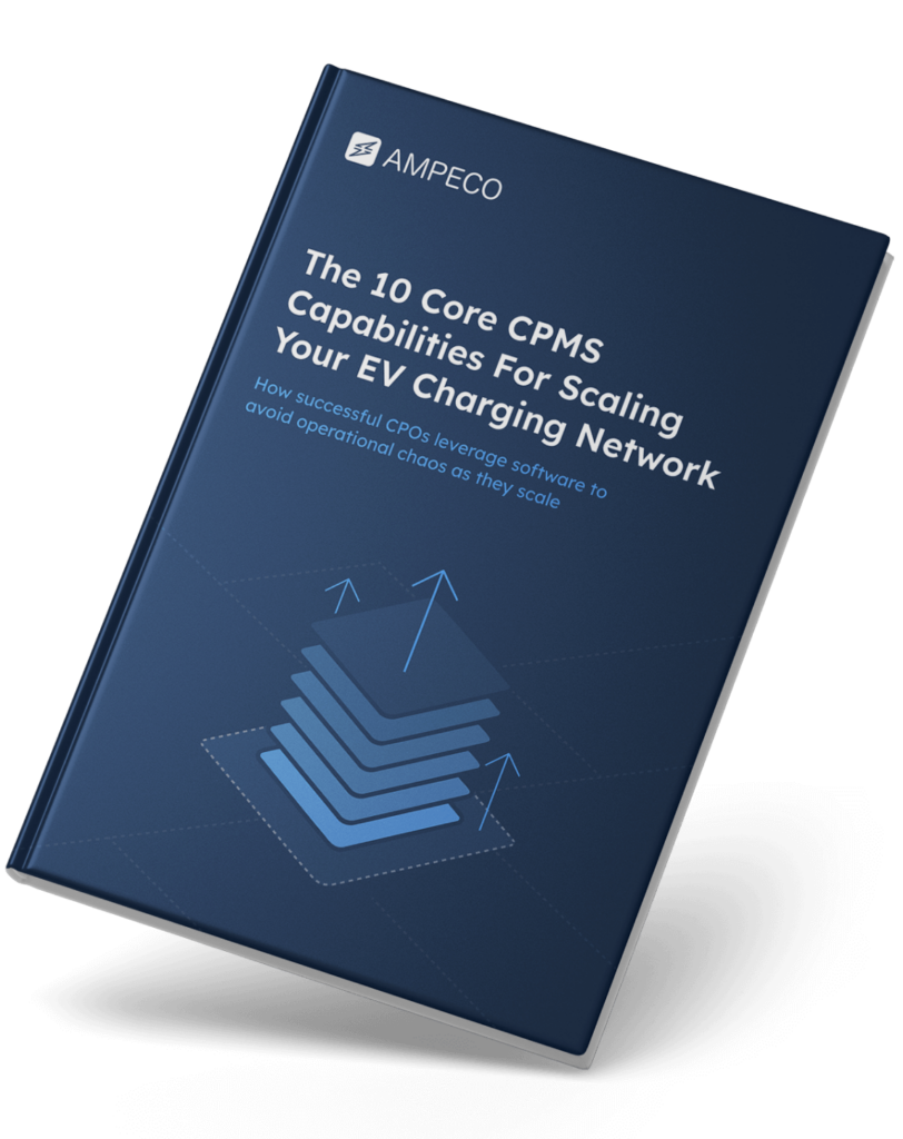 Maquette de l'e-book « Les 10 capacités clés d'un CPMS pour faire croître votre réseau de recharge »