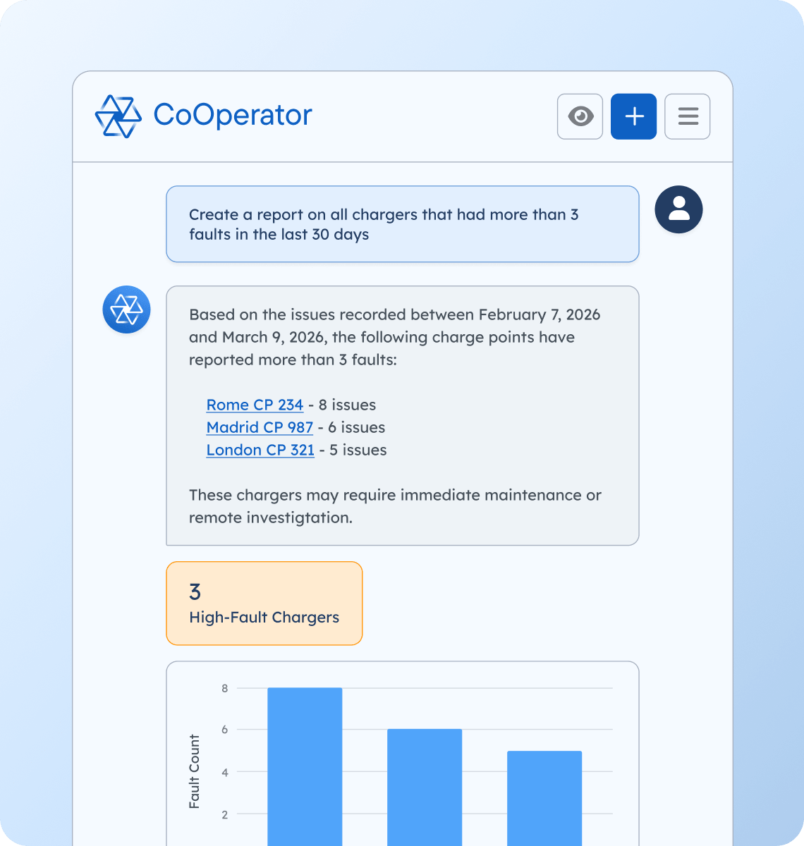 CoOperator - AI Agent for EV Charging Operations - You're already running a powerful network on AMPECO. CoOperator takes it further. Your embedded AI expert that understands your network, acts on your behalf, and keeps you in control at every step.